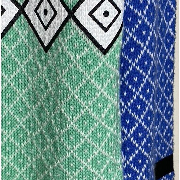 Si Iae Womens Diamond Print Crew Neck Sweater Faux Leather Trim Size Large - Picture 8 of 8